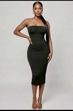 Capella Apparel Strapless Tube Top Bodycon Midi Dress in Black